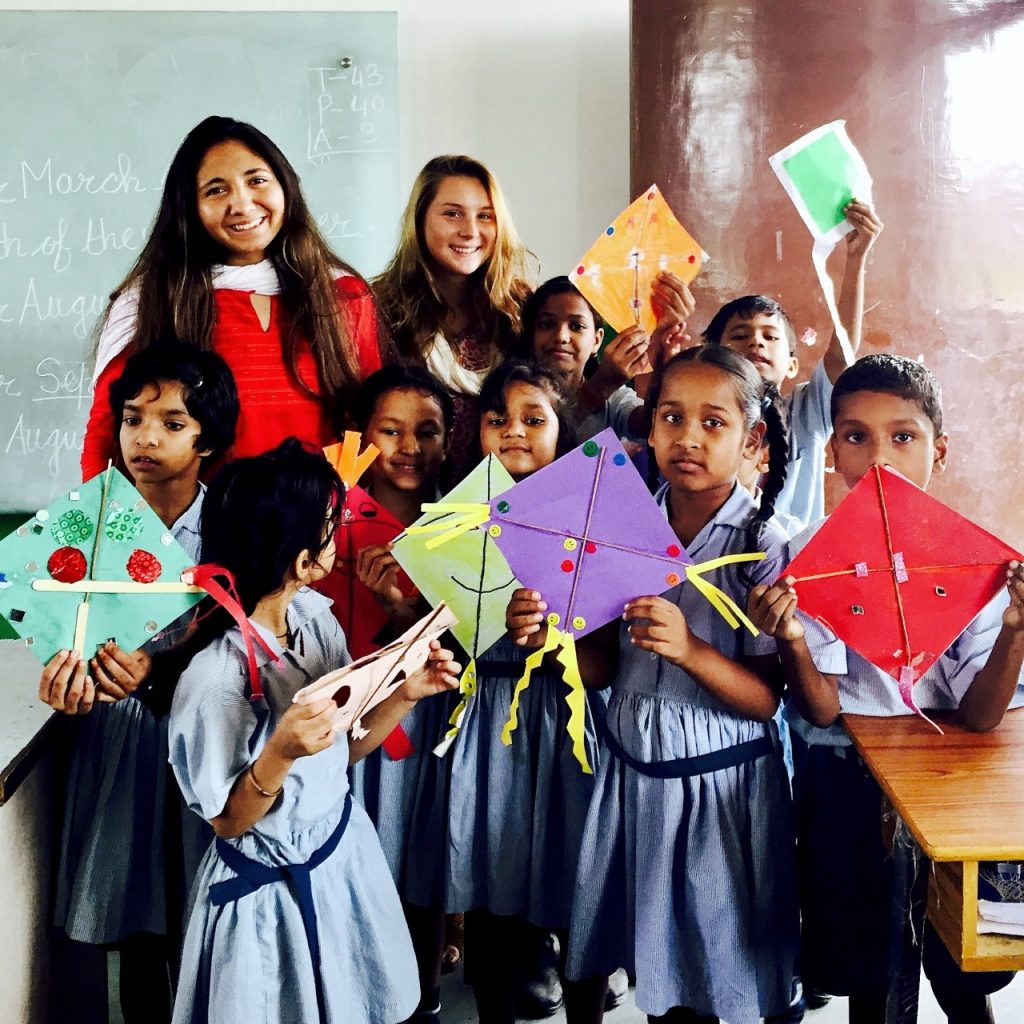 Student-Athletes Making Crafts with VIDYA Students