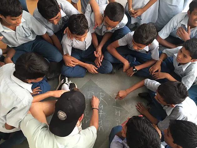 VIDYA Students Playing with Chalk Outside