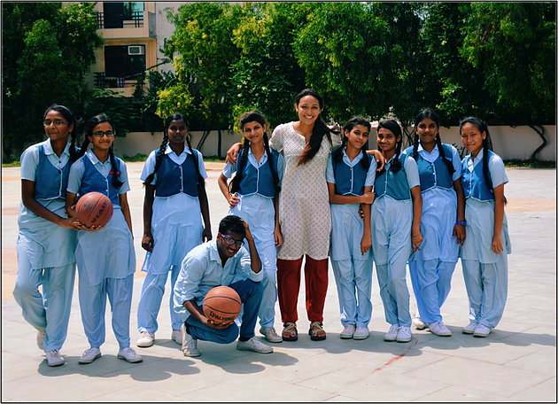 ACE Student-Athlete Playing Basketball with VIDYA Students