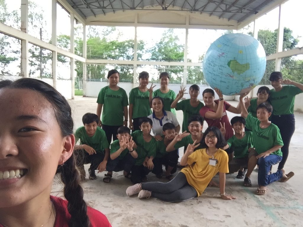 Selfie with Volleyball class and giant globe