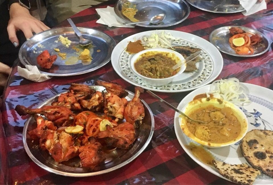 table of Indian dishes and food