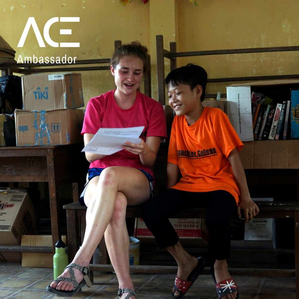 woman and child reading from a paper