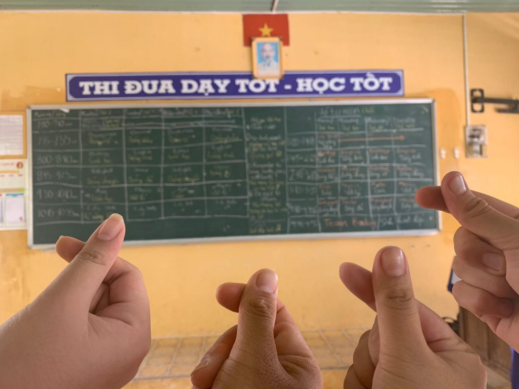 classroom board and hand signals