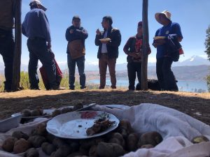 group of people sharing food on top of overlook