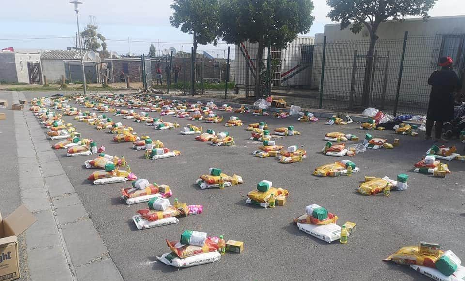 supplies arranged in groups on the ground