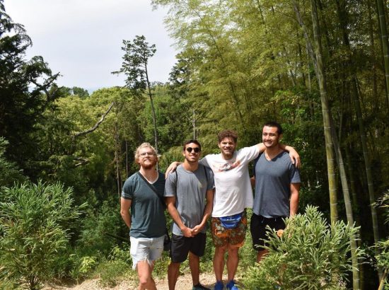 group of men hiking in greenery