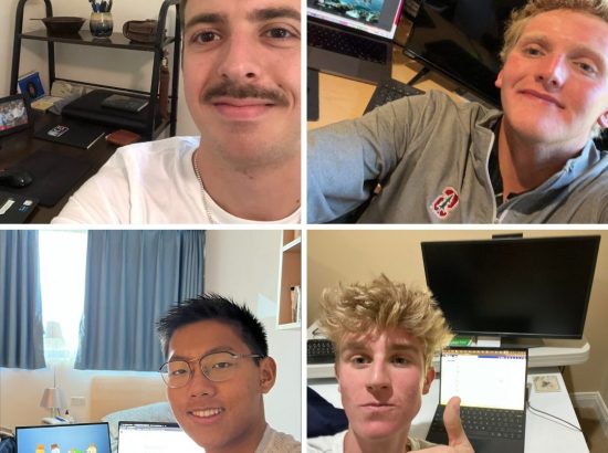 collage of guys smiling in front of computer