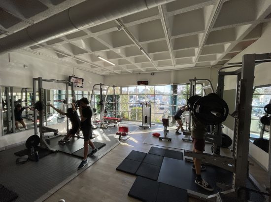 weight racks in a gym