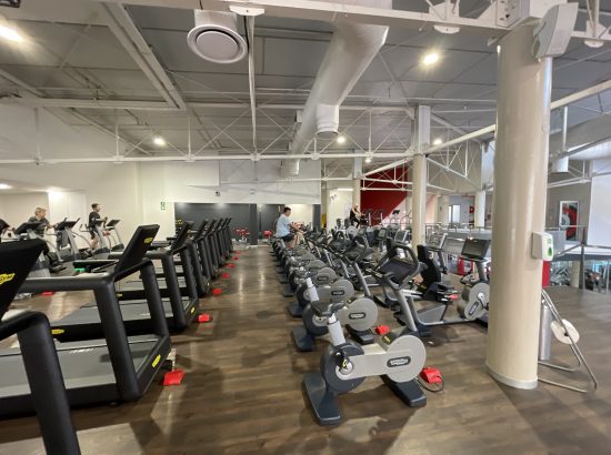 cardio exercise equipment in a gym